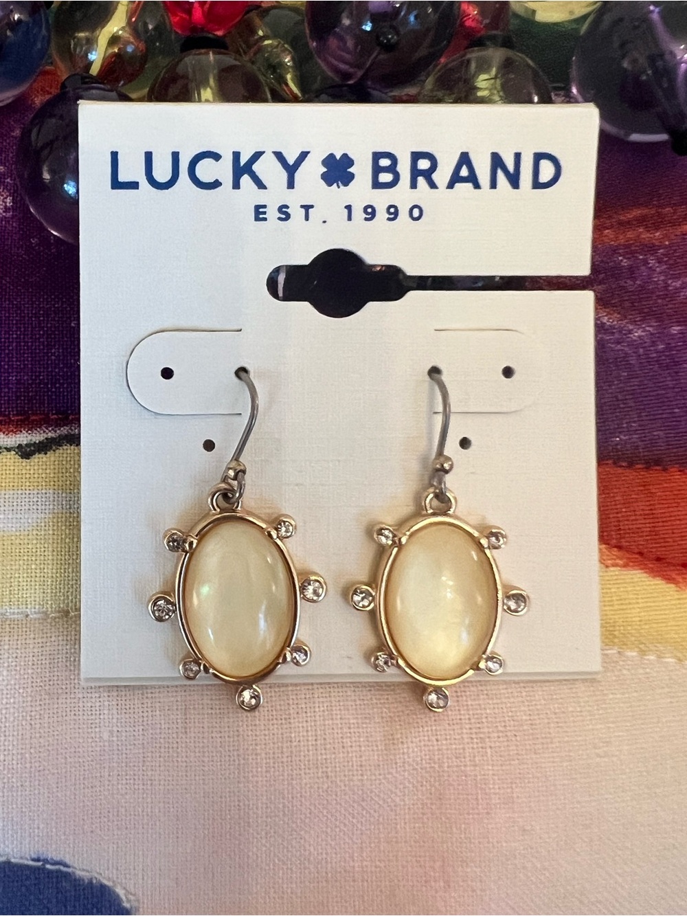 Lucky Brand Gold and White Opal Dangle Earrings